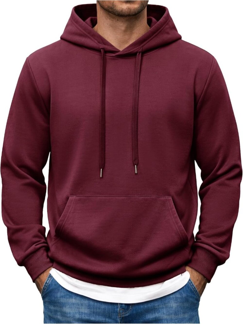 Coofandy Men's Wine Red Long Sleeve Pullover Polyester Hooded Sweatshirts
